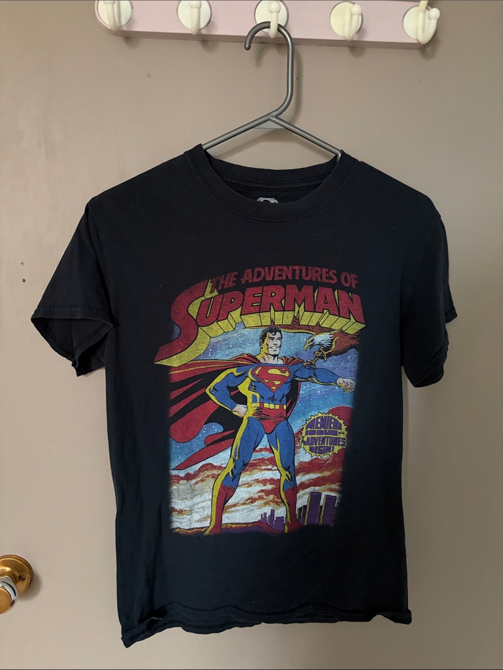 DC Comics Superman Graphic Tee - Black with Red, Blue, Yellow
